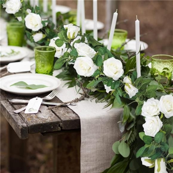 3pcs 19.5ft Artificial Floral Garland with White Rose, Fake Vines Silk Flower - Picture 6 of 6